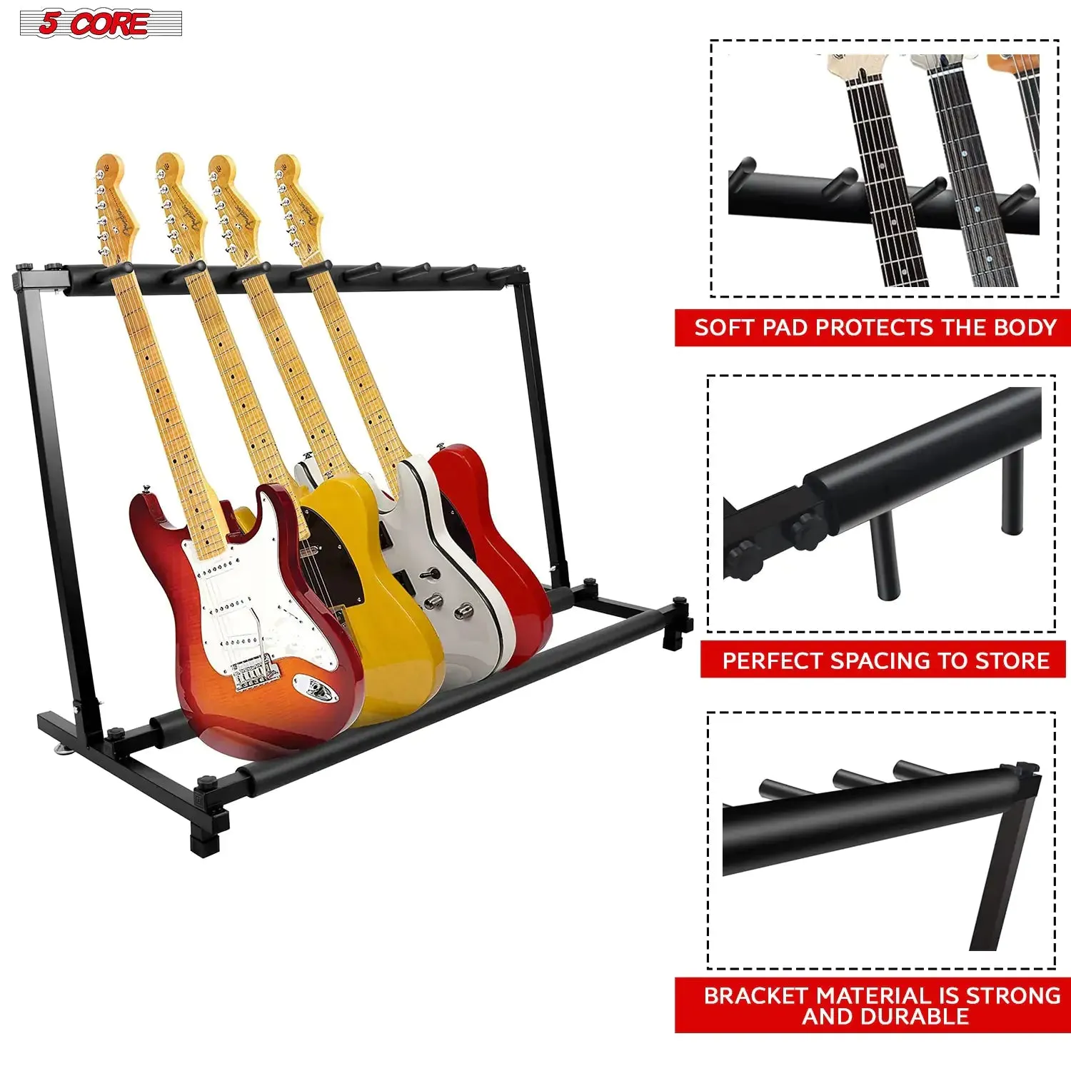 5 Core Multi Guitar Rack Stand Floor 7 Slot Adjustable Flying V