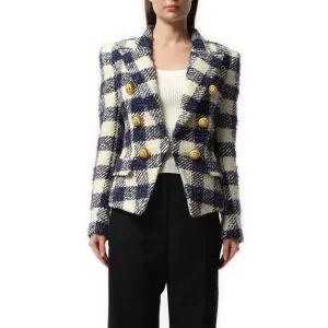 6 Button Tweed Jacket in Marine/White