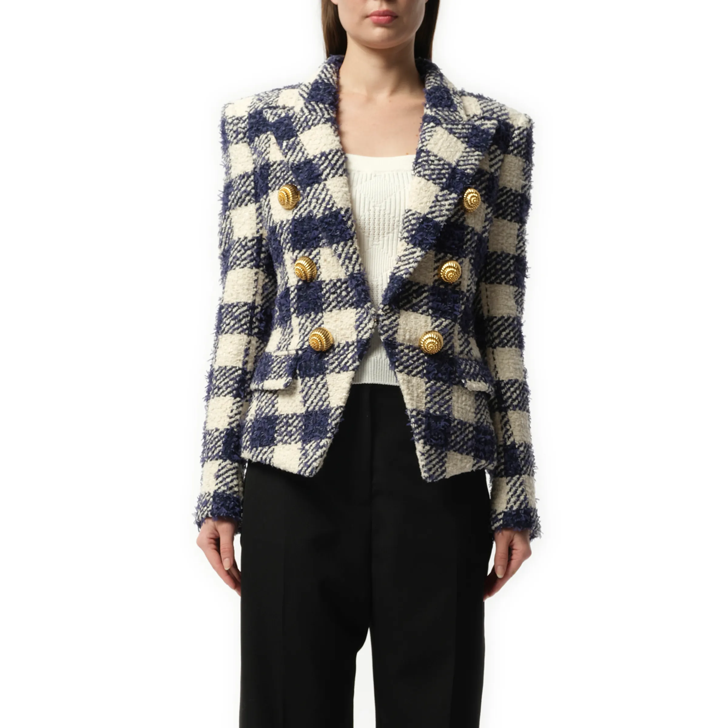 6 Button Tweed Jacket in Marine/White