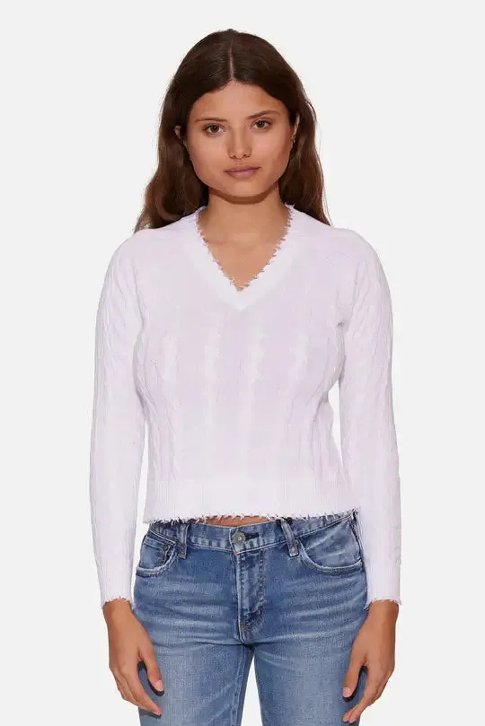 Amber Cable V Neck Sweater White