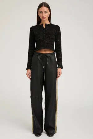 Black & Gold Leather Baggy Athletic Pants