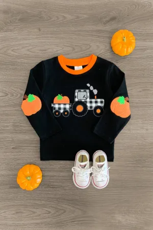 Black Gingham Pumpkin Tractor Top