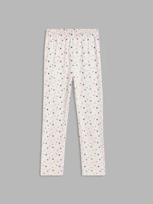 Blue Giraffe Girls White Printed Fitted Mid-Rise Leggings