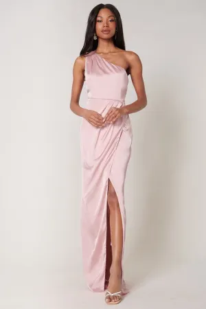 Blush Prestige One Shoulder Asymmetrical Maxi Dress