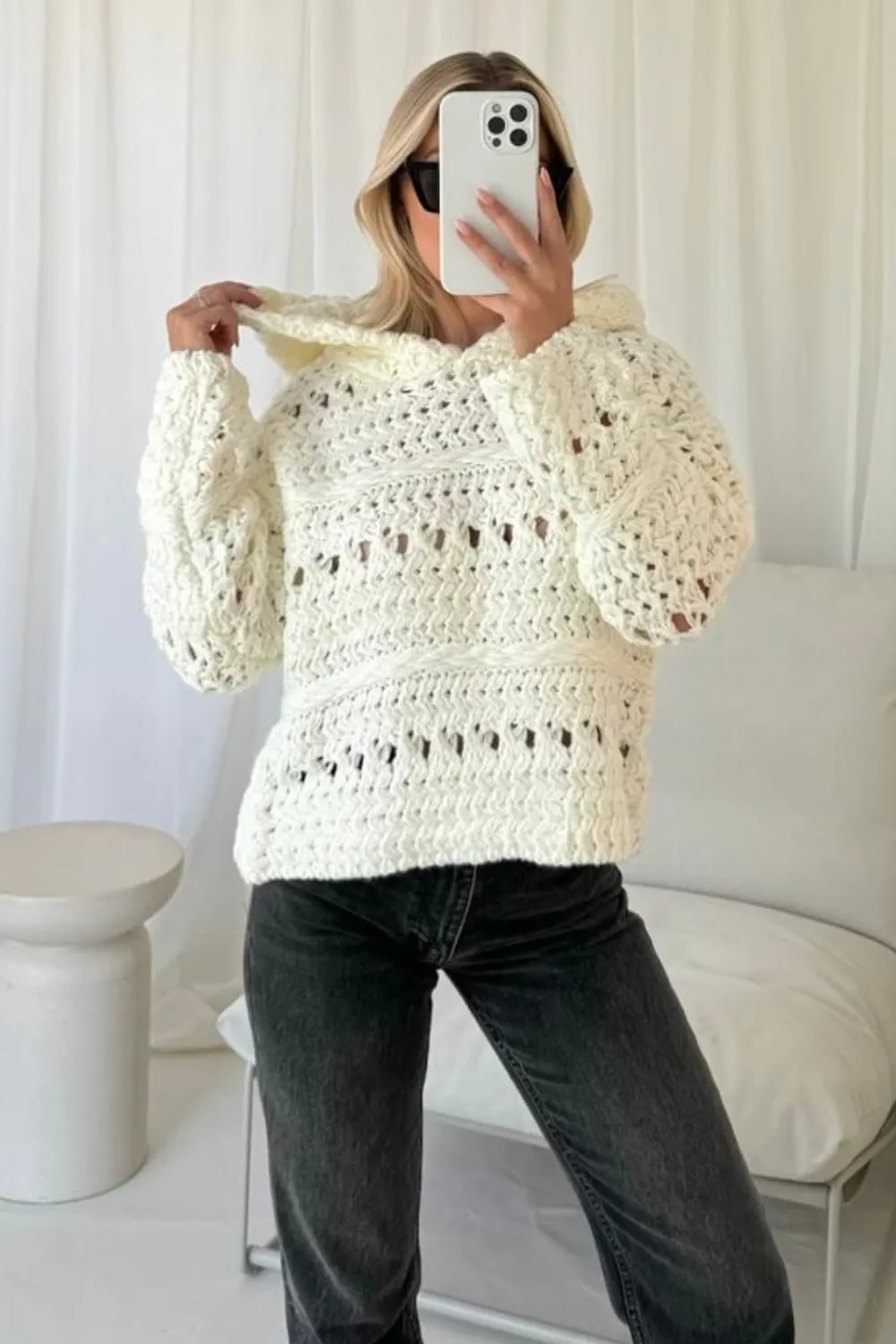 Bonnie cream chunky knit hoodie