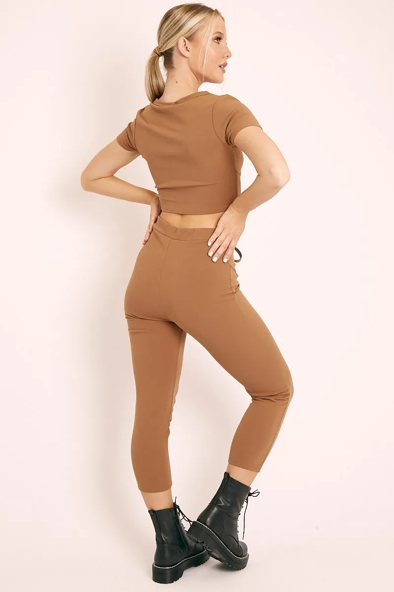 Camel Crop Top and Cropped Leggings Loungewear Co-ord - Zarah