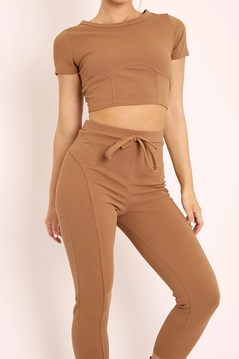 Camel Crop Top and Cropped Leggings Loungewear Co-ord - Zarah