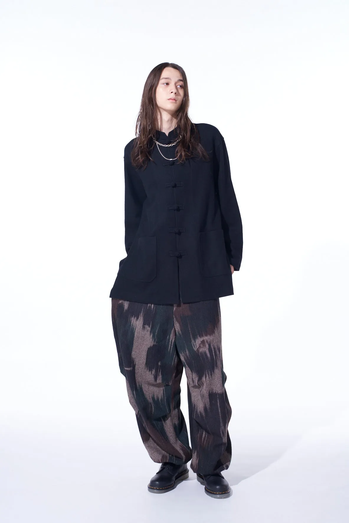 CAMOUFLAGE TWEED KNEE TUCK WIDE PANTS