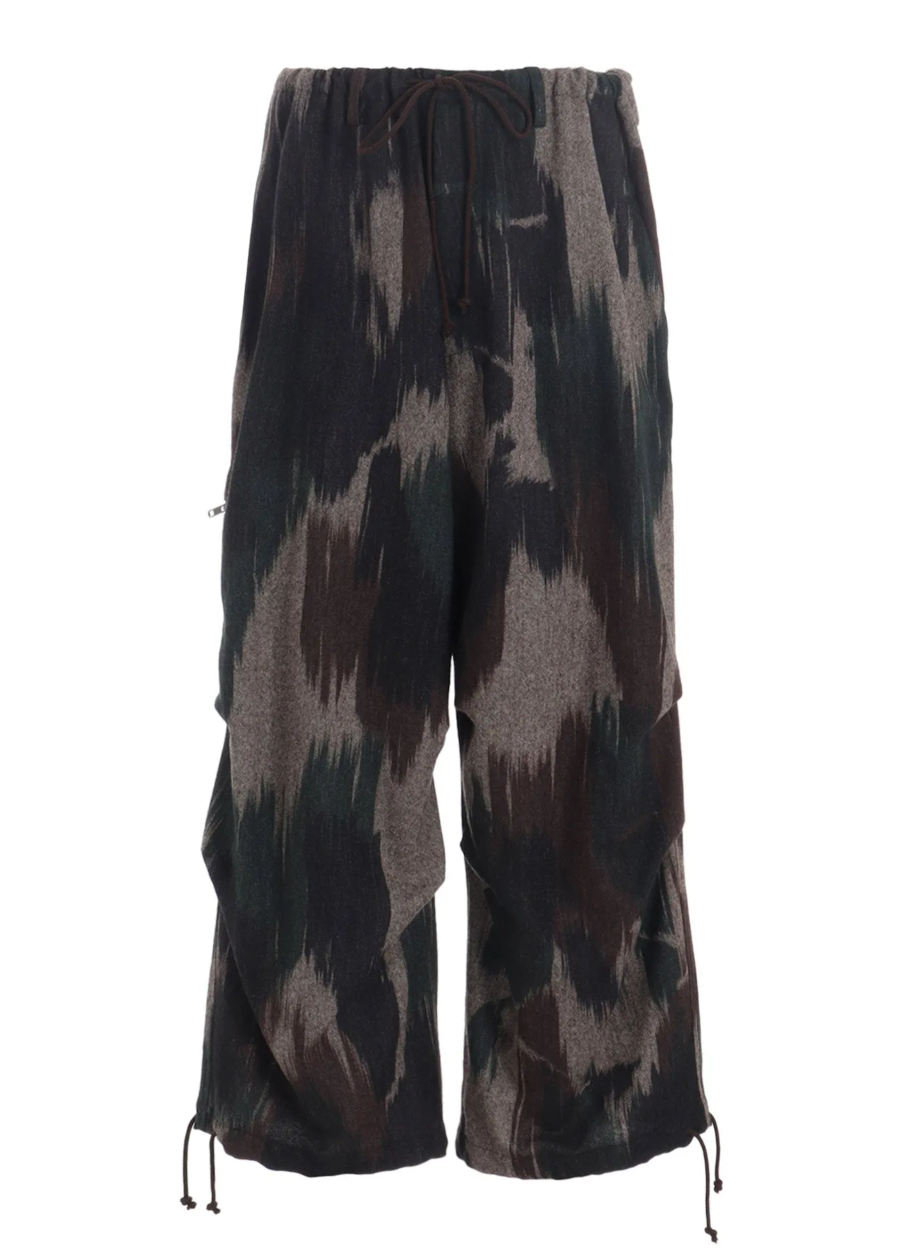 CAMOUFLAGE TWEED KNEE TUCK WIDE PANTS