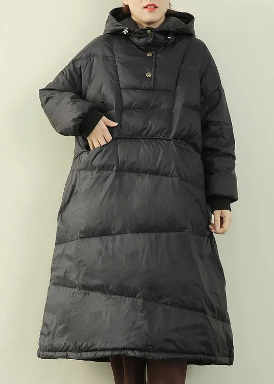 Casual black down coat winter plus size hooded Button Down  coats