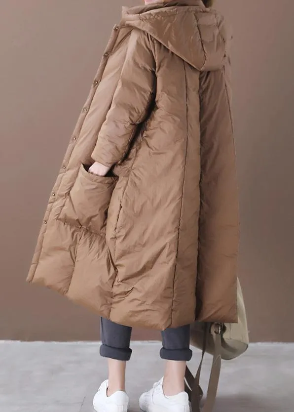 Casual chocolate goose Down coat plus size clothing snow jackets hooded Button Down quality coats