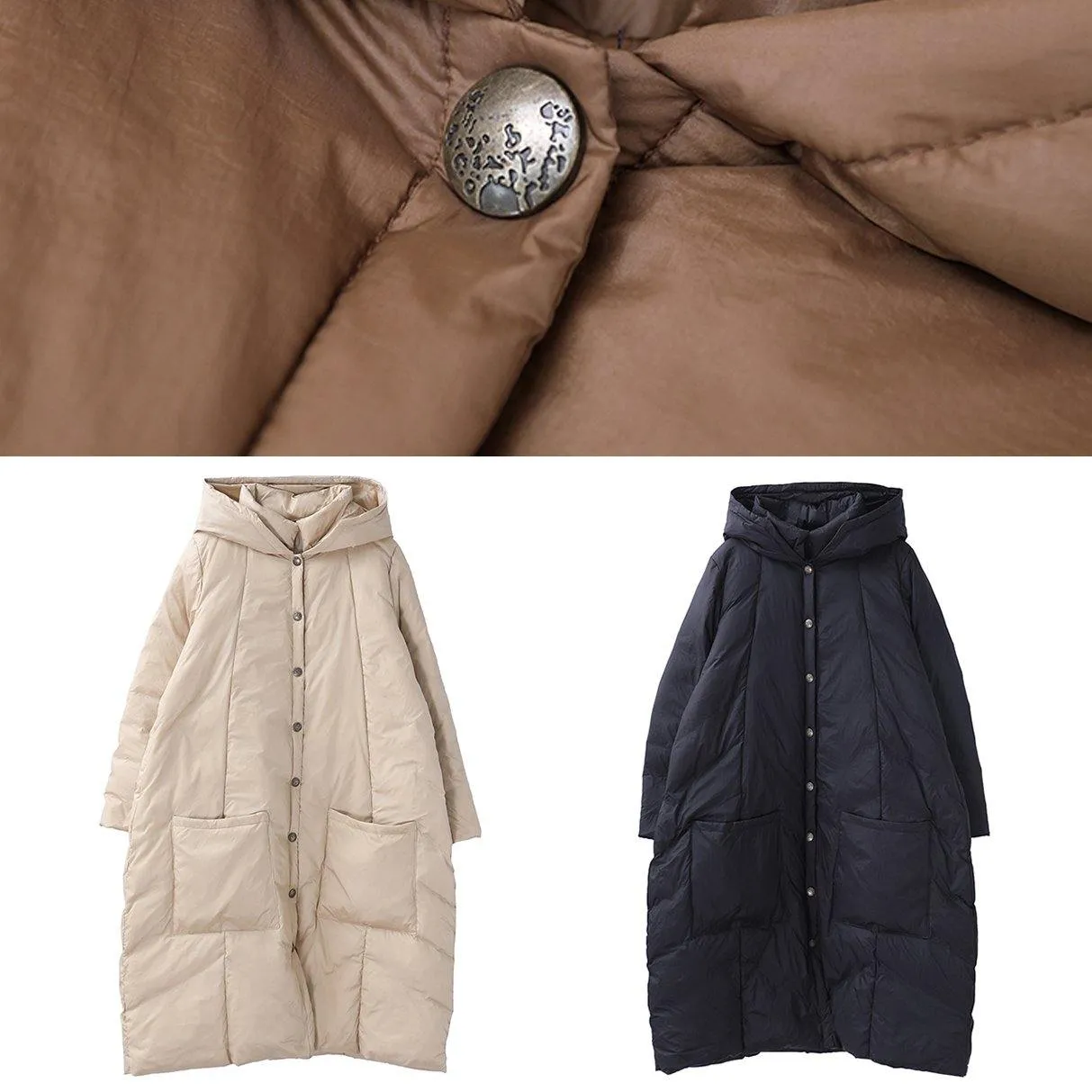 Casual chocolate goose Down coat plus size clothing snow jackets hooded Button Down quality coats