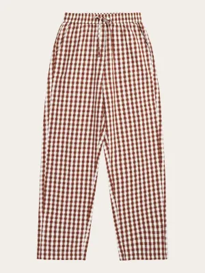 CHLOE barrel high-rise seersucker checkered elastic waistband pants - GOTS/Vegan - Brown check