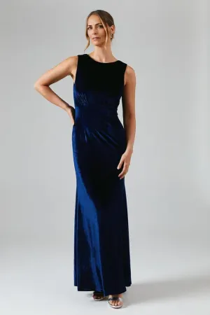 Cowl Back Velvet Bridesmaids Maxi Dress Floor-length Wedding Guest Dresses Cocktail Dresses