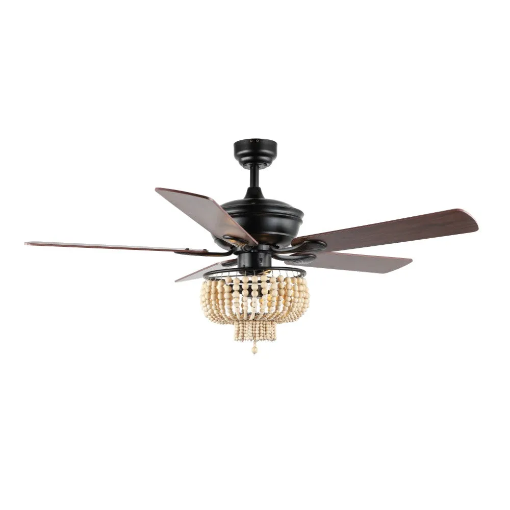 Damon 52" Farmhouse Rustic Wood Bead Shade LED Ceiling Fan With Remote