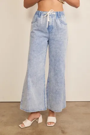 Devin Wide Leg Denim Pants with Elastic Waistband