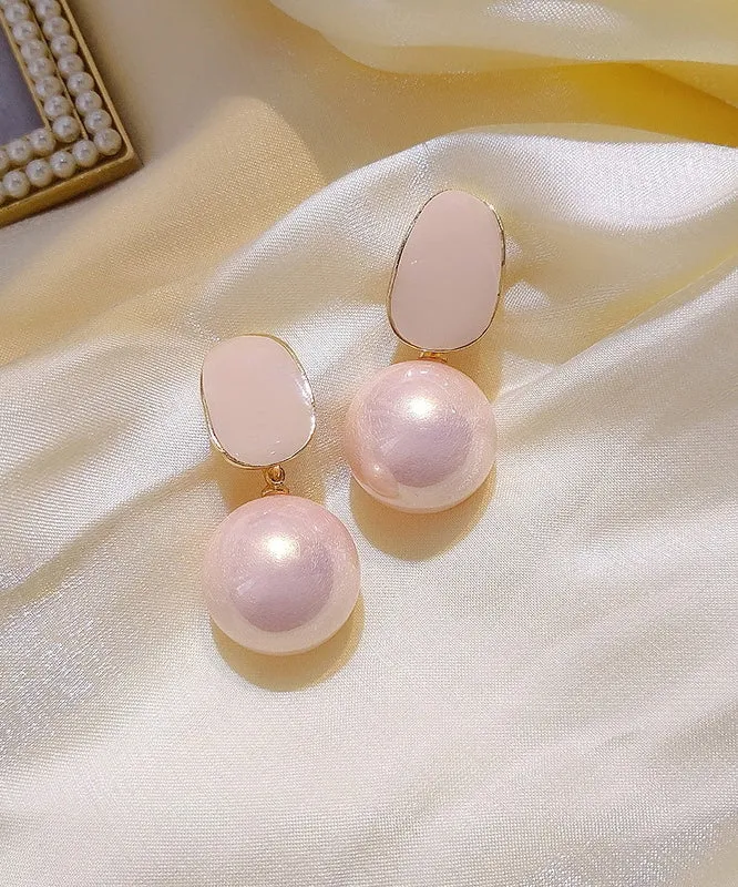 DIY Light Pink Sterling Silver Alloy Pearl Drop Earrings GH1079