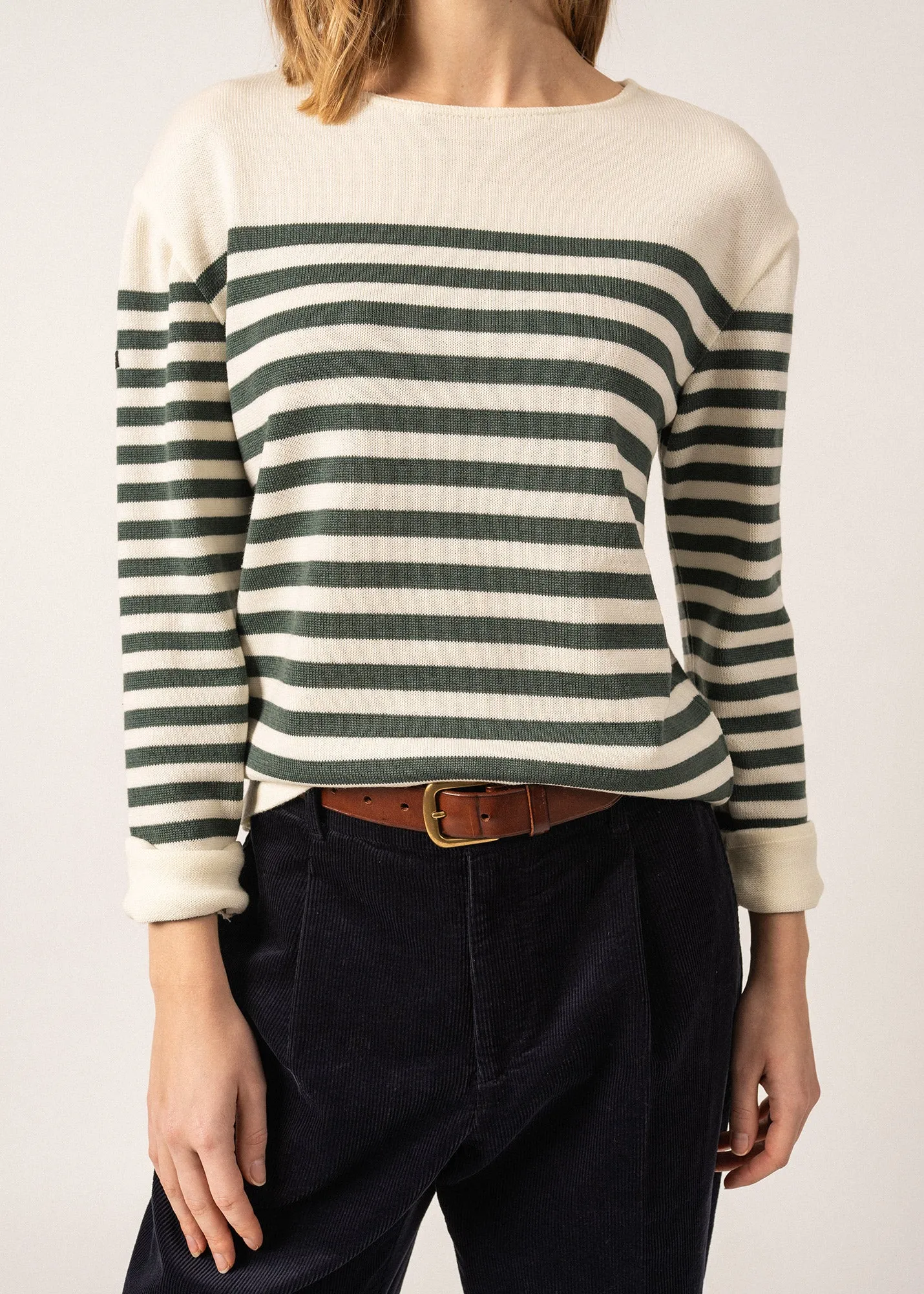 Ecrins Striped Jumper - in soft wool (ECUME/VEGETAL)