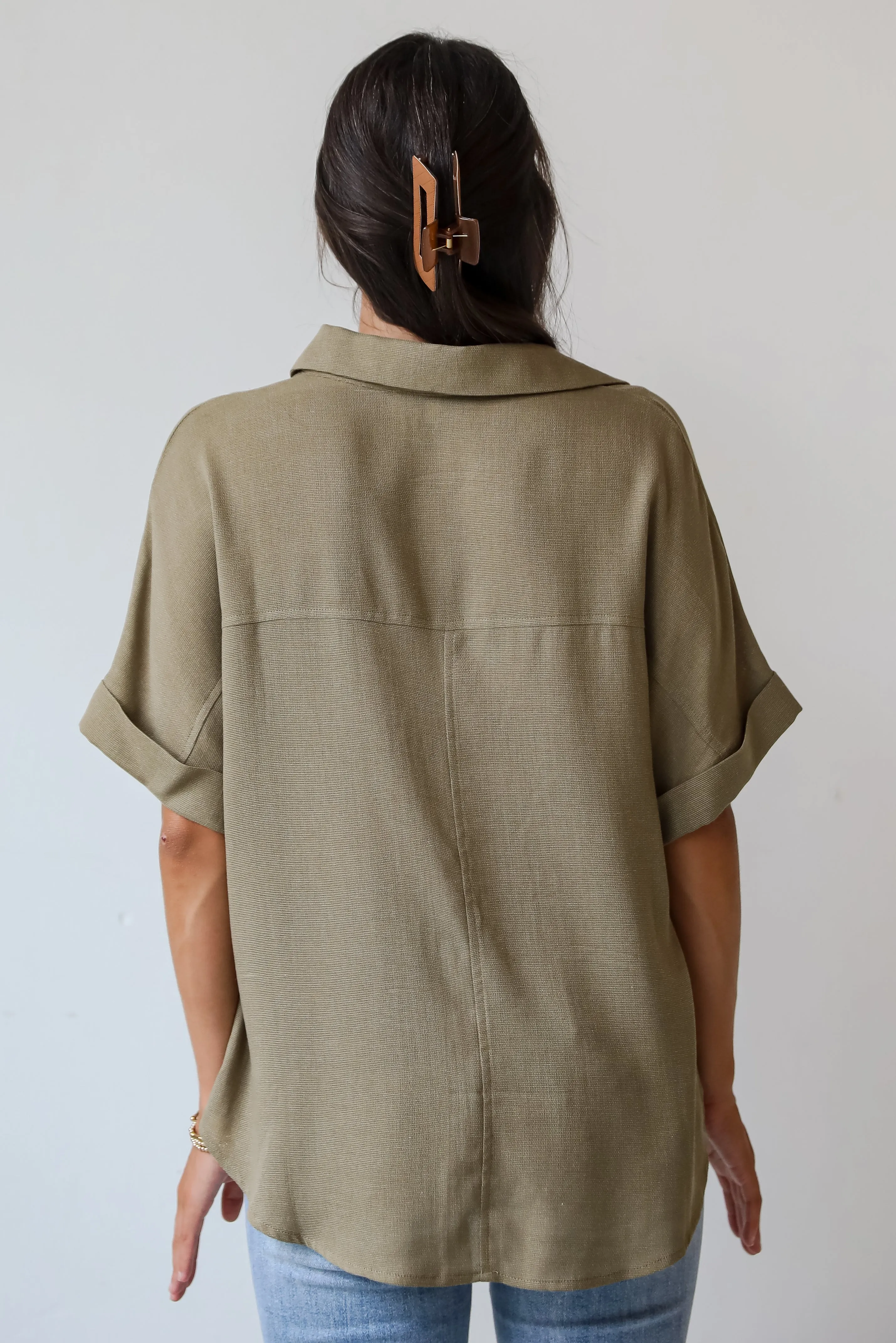 FINAL SALE - Breezy Fascination Olive Blouse - DU DEAL