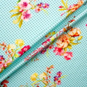 Floral Printed Spotted Blue Printed Cotton (A 3m Piece)