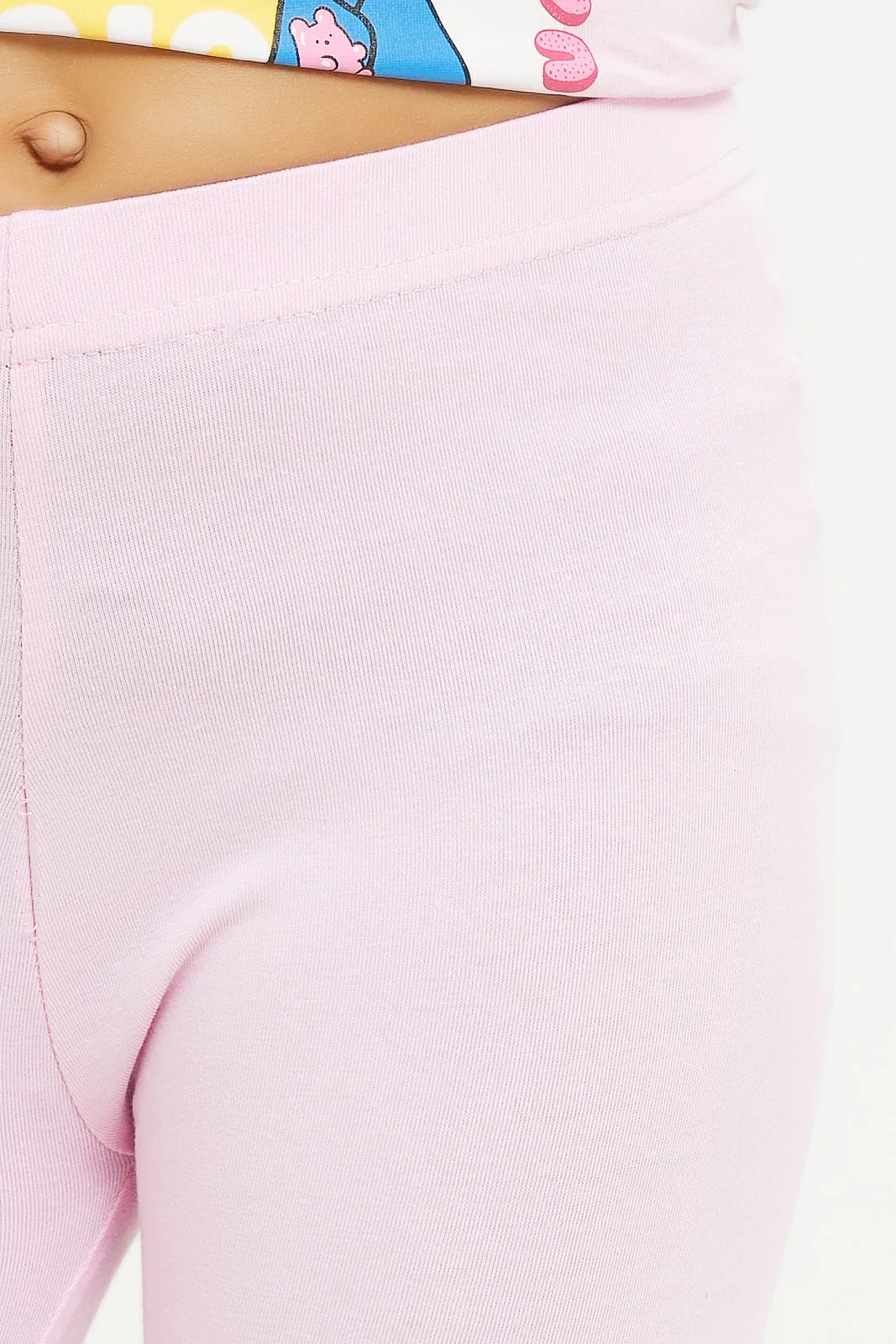 Girls Pink Plain Leggings