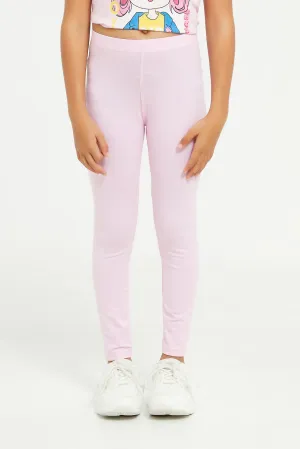 Girls Pink Plain Leggings