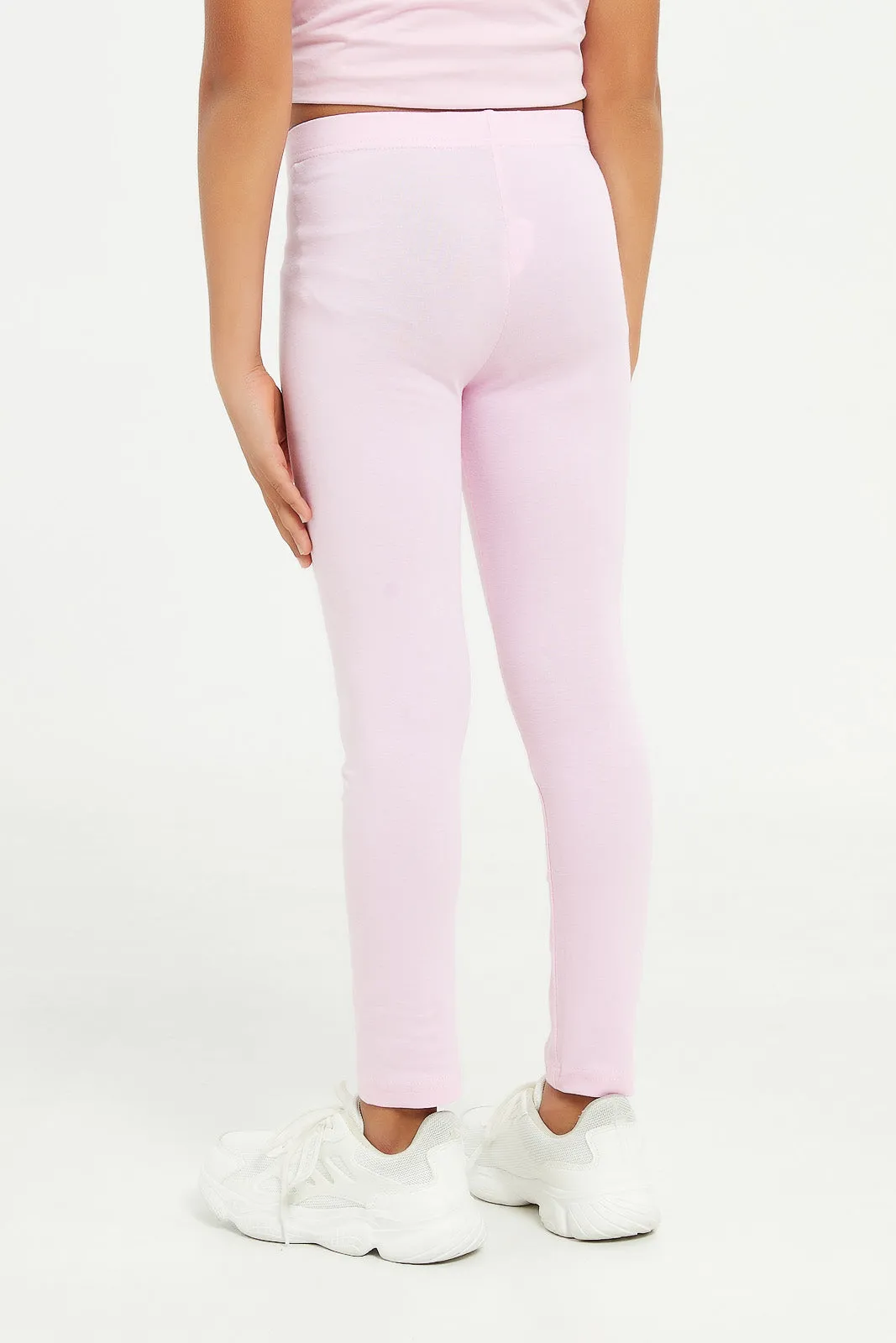 Girls Pink Plain Leggings