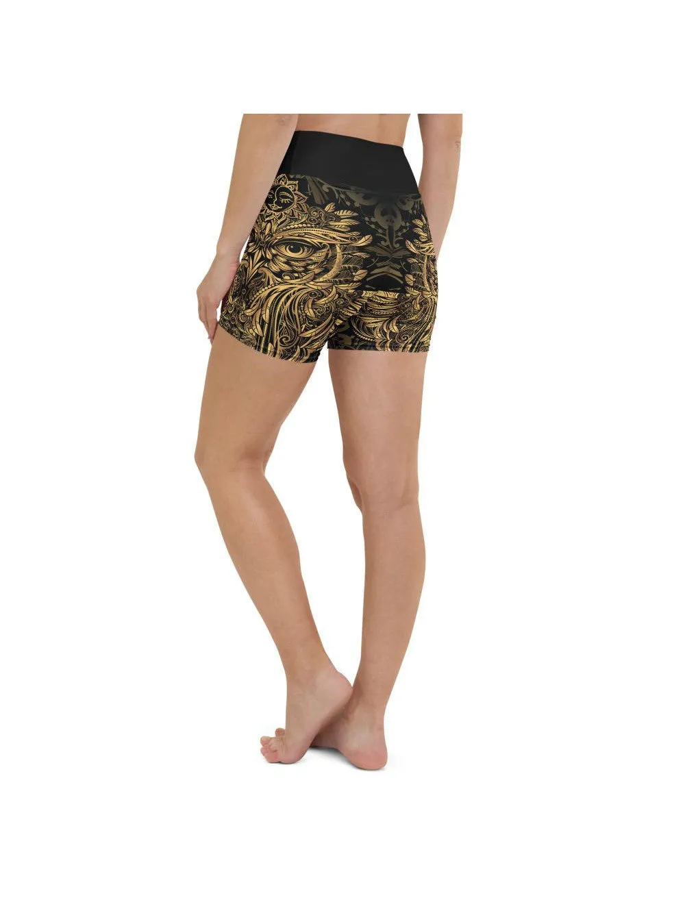 Golden Ornamental Owl Yoga Shorts