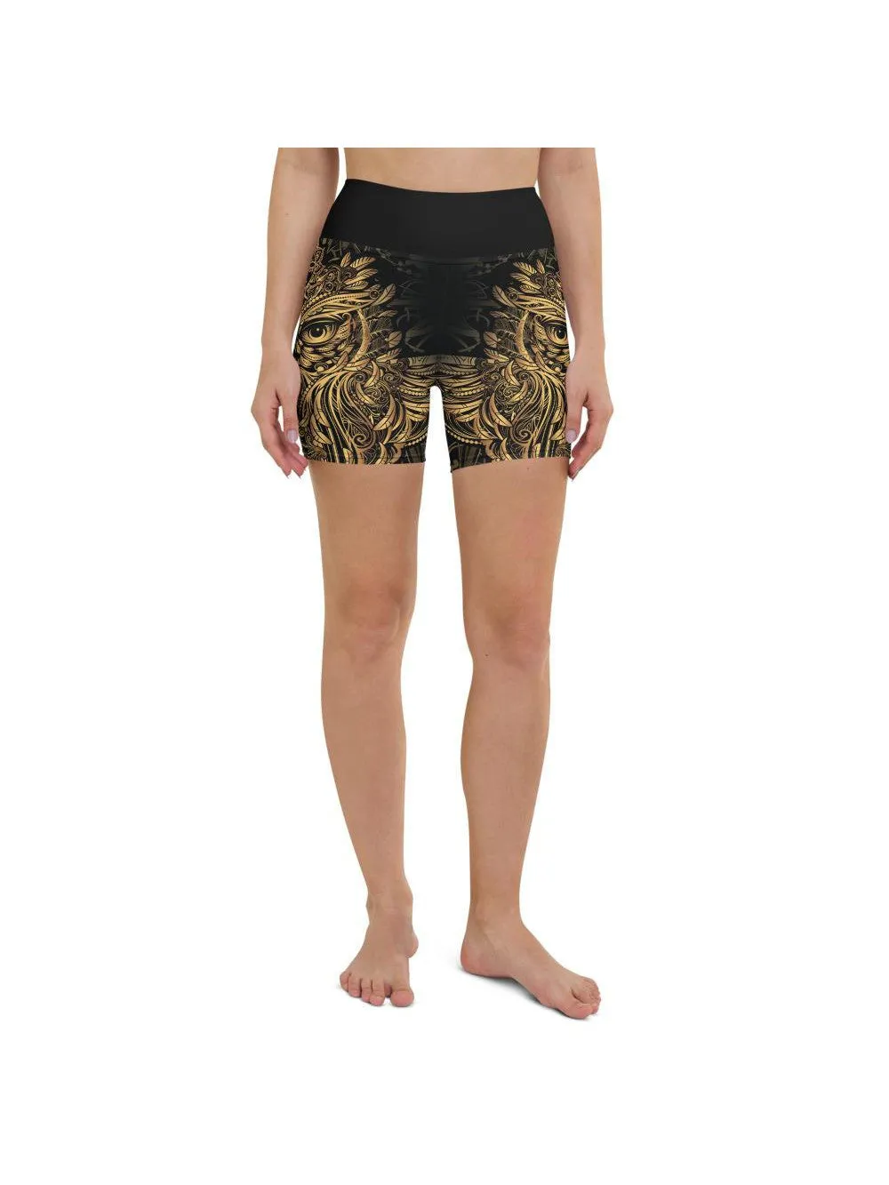 Golden Ornamental Owl Yoga Shorts