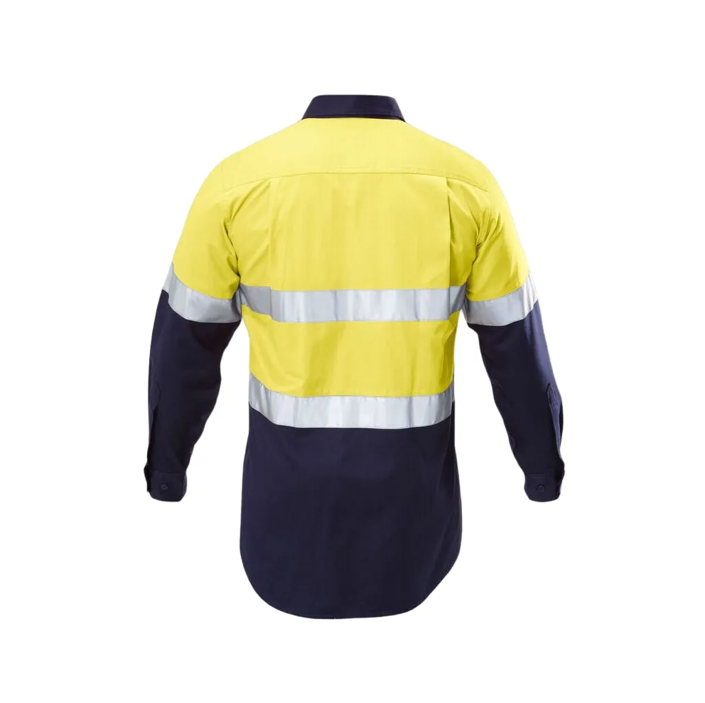 Hard Yakka Hi-Vis 2 Tone Long Sleeve Taped Reflective Cotton Drill Shirt