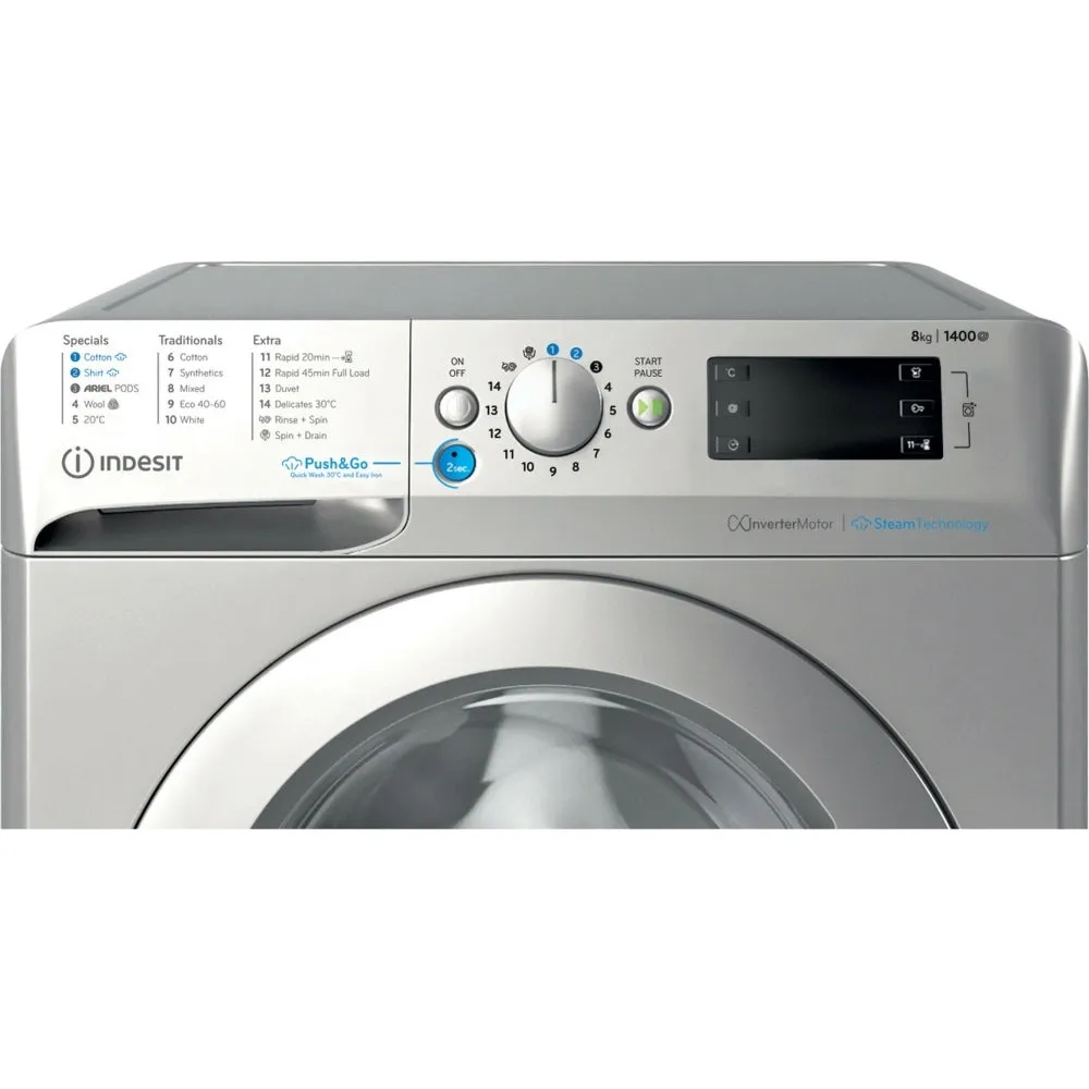 Indesit BWE81496XSV Washing Machine, 8kg, 1400 Spin, Silver, A Rated