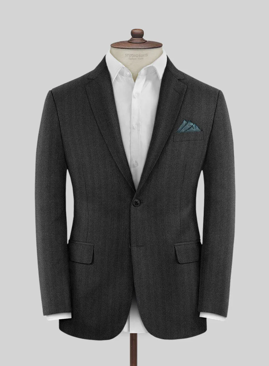 Italian Charcoal Herringbone Flannel Suit