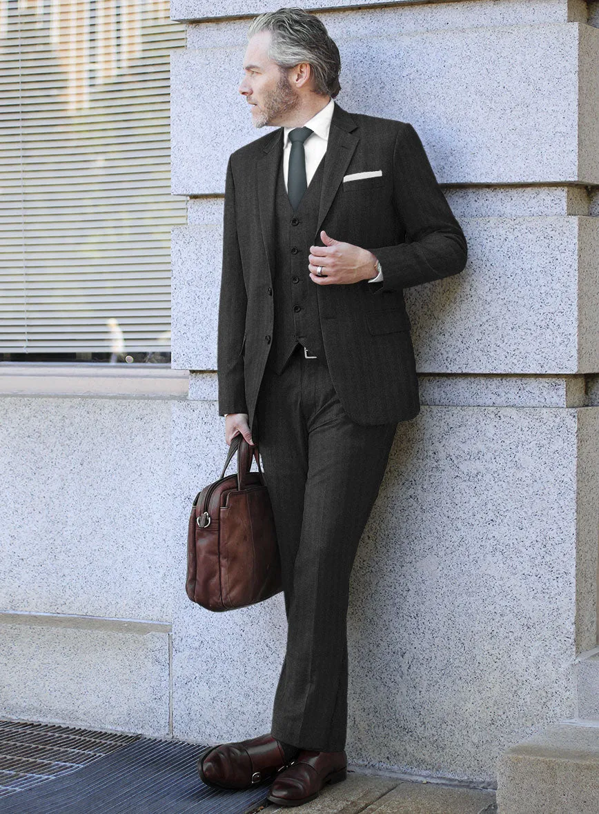 Italian Charcoal Herringbone Flannel Suit