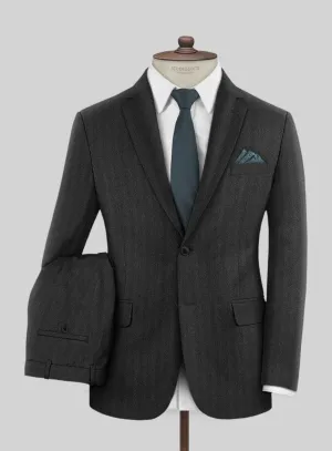 Italian Charcoal Herringbone Flannel Suit