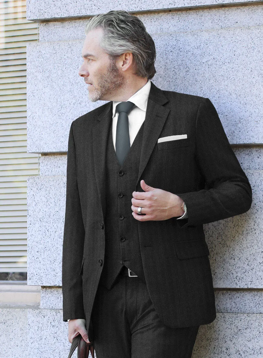 Italian Charcoal Herringbone Flannel Suit