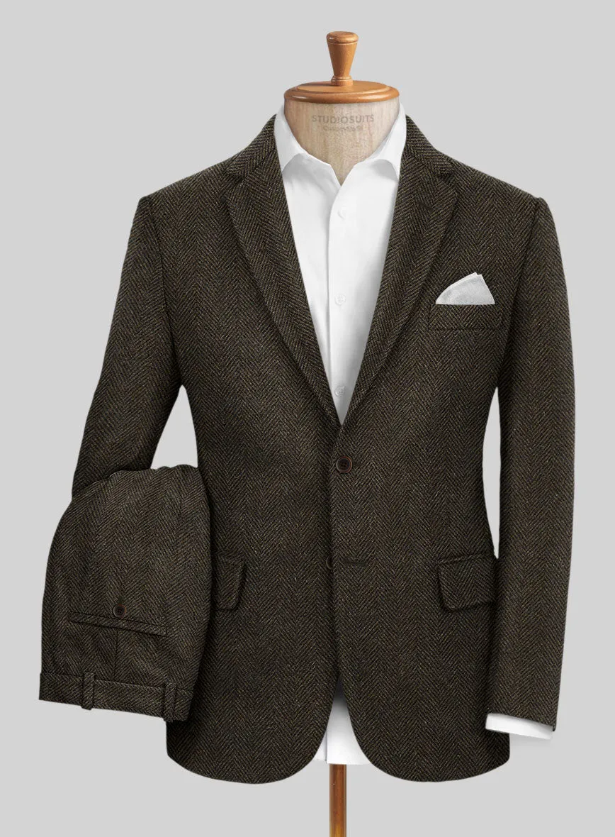 Italian Highlander Army Green Herringbone Tweed Suit