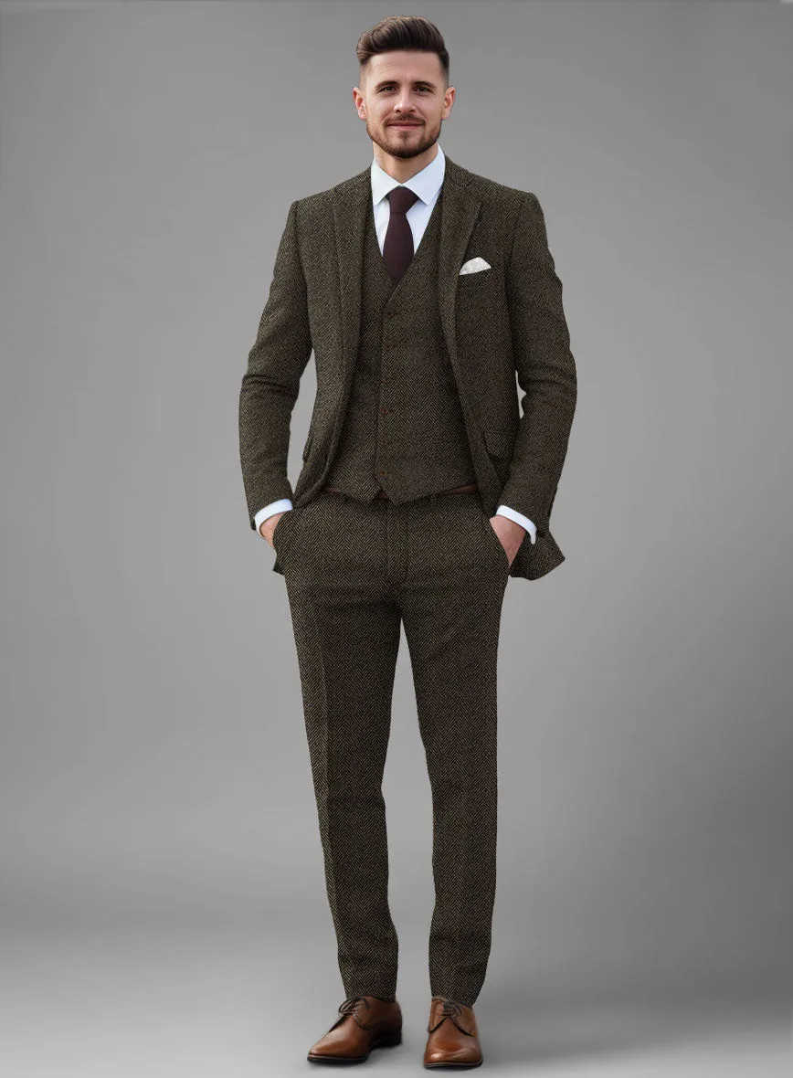 Italian Highlander Army Green Herringbone Tweed Suit