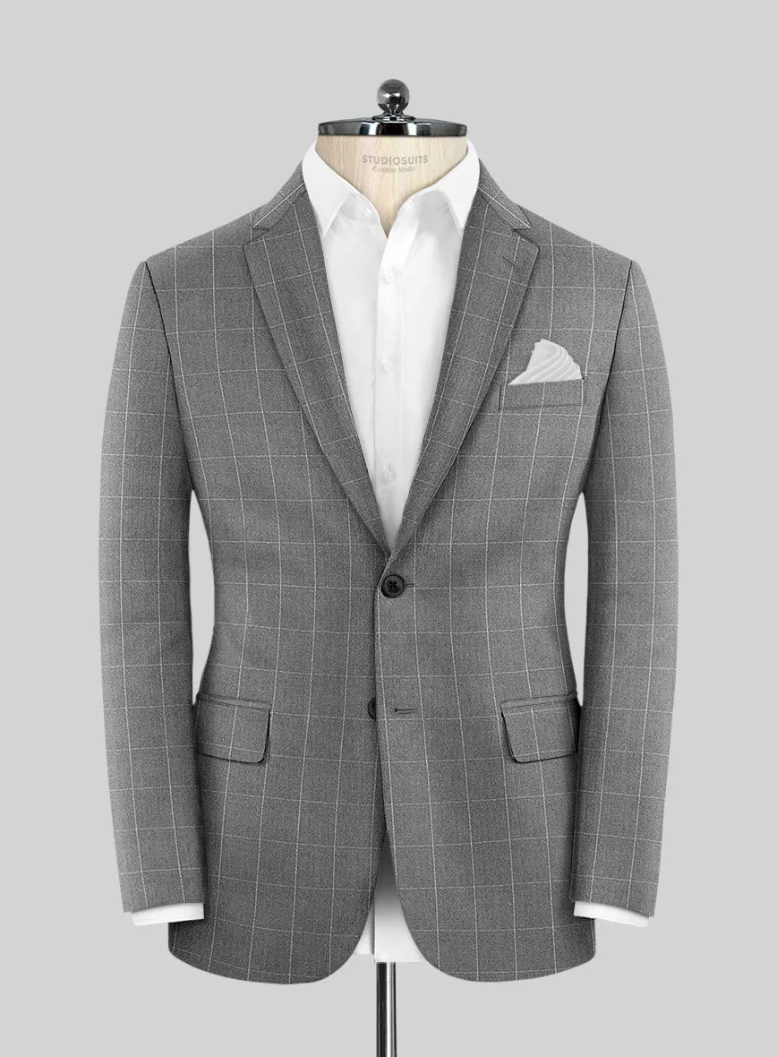 Italian Zergi Gray Windowpane Flannel Suit