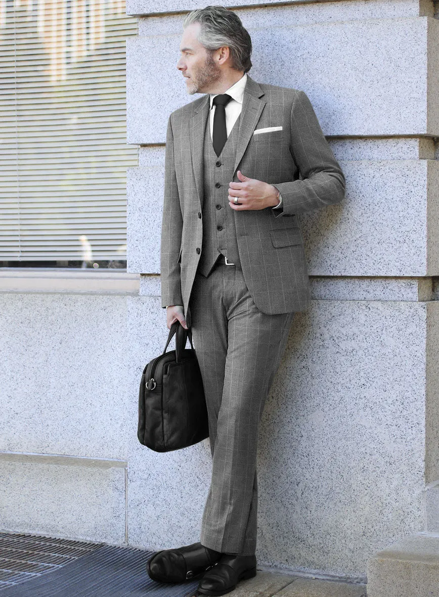 Italian Zergi Gray Windowpane Flannel Suit