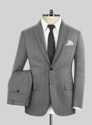 Italian Zergi Gray Windowpane Flannel Suit