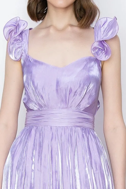 Lavender Shimmery Woven Ruffle Shoulder Tiered Maxi Dress