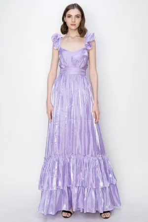 Lavender Shimmery Woven Ruffle Shoulder Tiered Maxi Dress