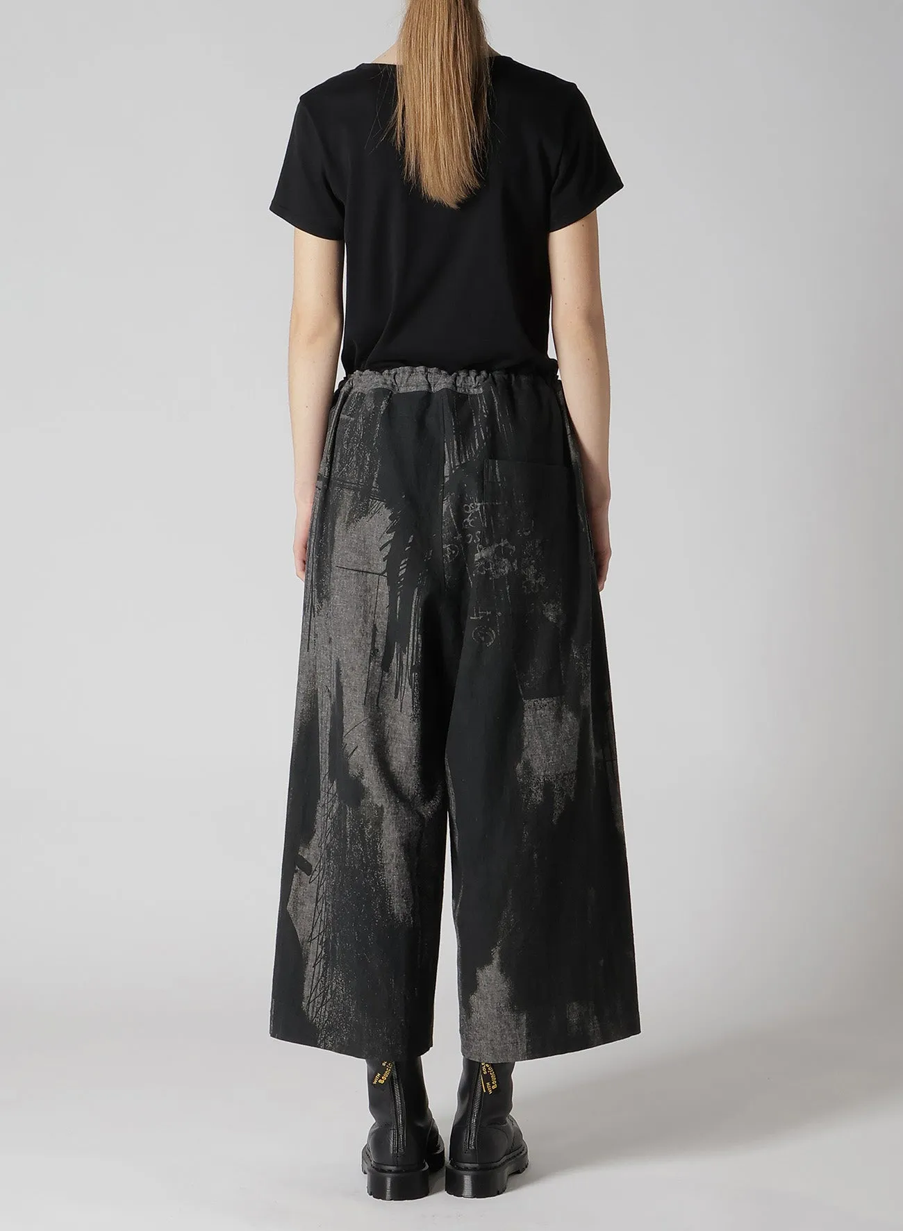 L/C CHAMBRAY LOGO SCRIBBLE PT FRONT TUCK WIDE PANTS