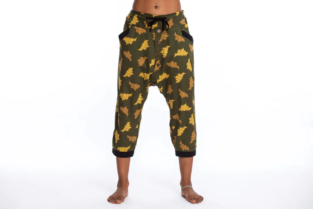 Leaves Harem Pant with Faux Buttons in Green, Thailand