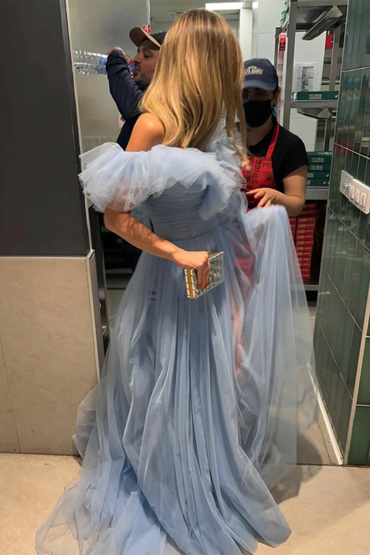 Light Blue Tulle Off Shoulder Long Prom Dresses, Off the Shoulder Formal Dresses, Blue Evening Dresses WT1169