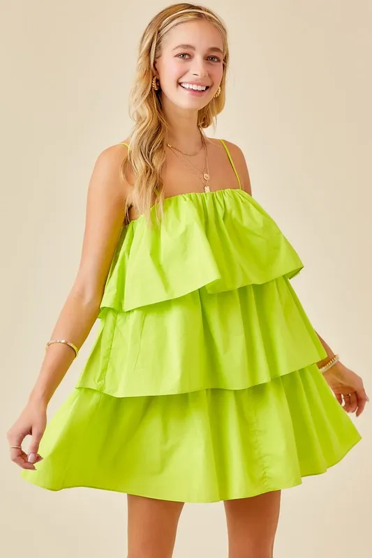 Lime Flounce Tiered Ruffle Dress