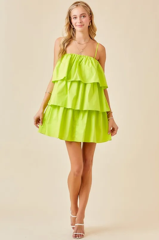 Lime Flounce Tiered Ruffle Dress