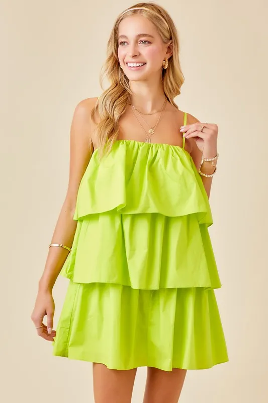 Lime Flounce Tiered Ruffle Dress