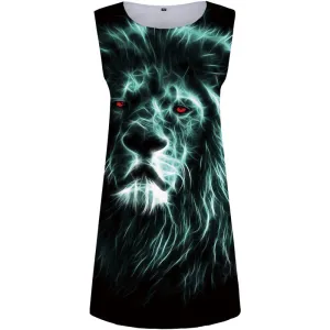 Lion Dresses Women Black Halter Sleeveless Animal Vestido Sexy Green Light Bodycon Dress Gothic Ladies Dresses Womens Clothing