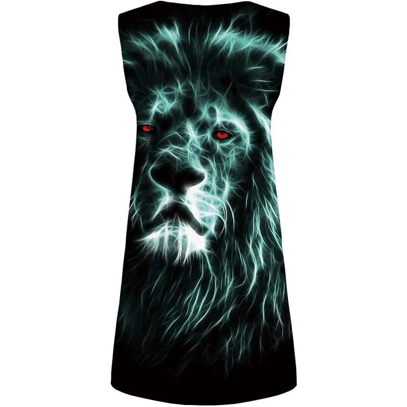 Lion Dresses Women Black Halter Sleeveless Animal Vestido Sexy Green Light Bodycon Dress Gothic Ladies Dresses Womens Clothing